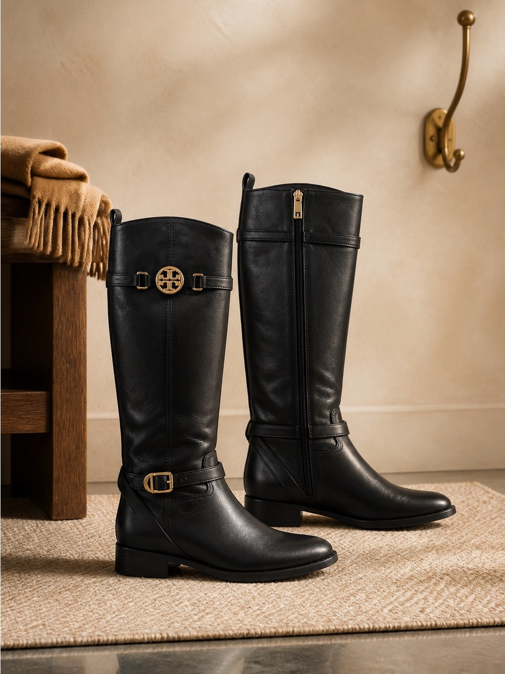 Tory Burch Tall Black Leather Riding Boots